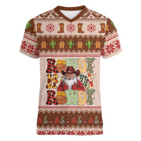 Howdy Christmas Women V-Neck T-Shirt Cowboy Santa Western Xmas - Wonder Print Shop