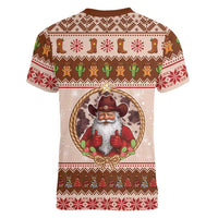Howdy Christmas Women V-Neck T-Shirt Cowboy Santa Western Xmas - Wonder Print Shop