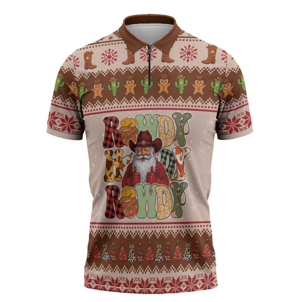 Howdy Christmas Zipper Polo Shirt Cowboy Santa Western Xmas - Wonder Print Shop