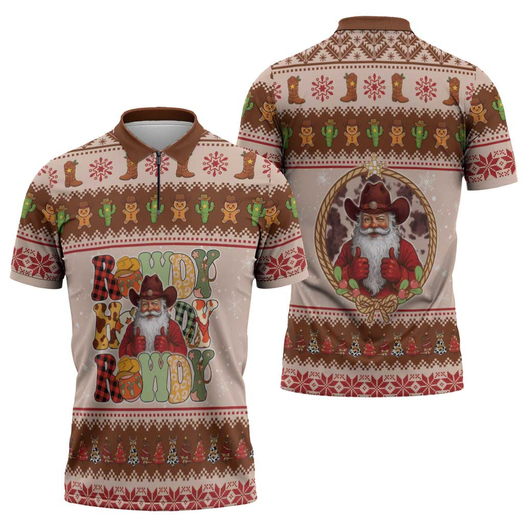 Howdy Christmas Zipper Polo Shirt Cowboy Santa Western Xmas - Wonder Print Shop