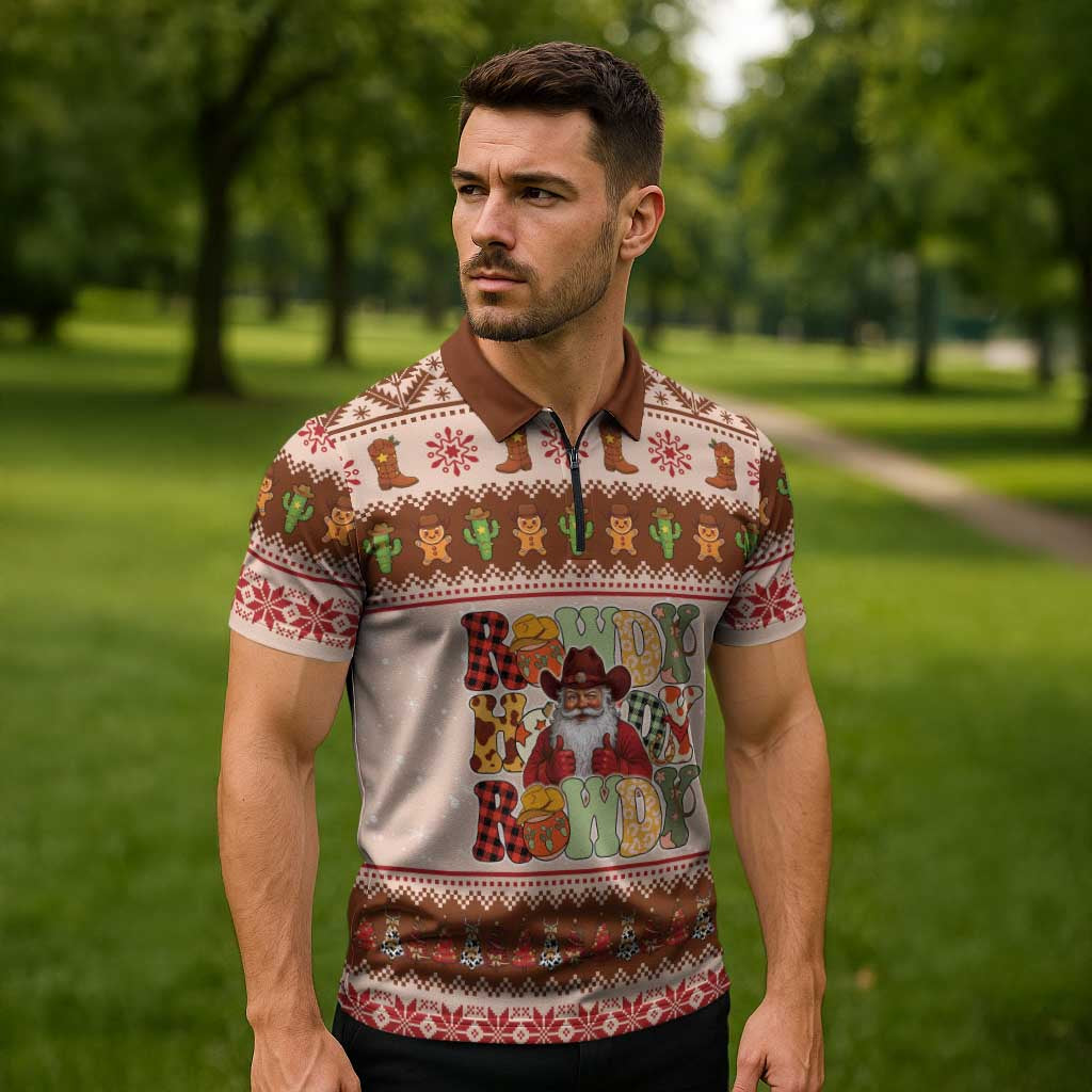 Howdy Christmas Zipper Polo Shirt Cowboy Santa Western Xmas - Wonder Print Shop