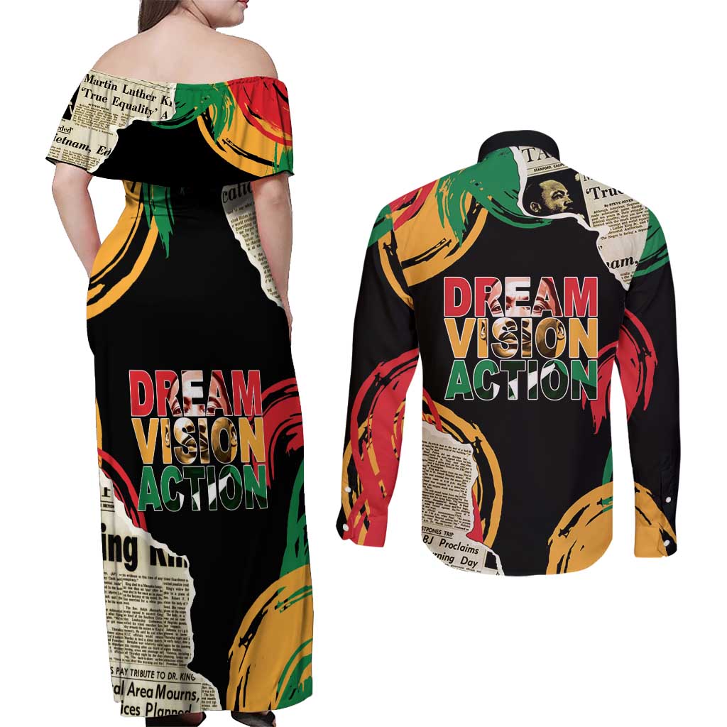 Remembering The Legacy Of MLK Couples Matching Off Shoulder Maxi Dress and Long Sleeve Button Shirt LT05 - Wonder Print Shop
