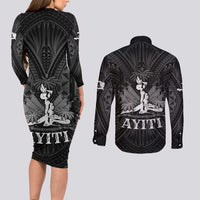 Haiti 1804 Couples Matching Long Sleeve Bodycon Dress and Long Sleeve Button Shirt Polynesian Silver Neg Maron LT05 - Wonder Print Shop
