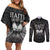 Haiti 1804 Couples Matching Off Shoulder Short Dress and Long Sleeve Button Shirt Polynesian Silver Neg Maron LT05 - Wonder Print Shop
