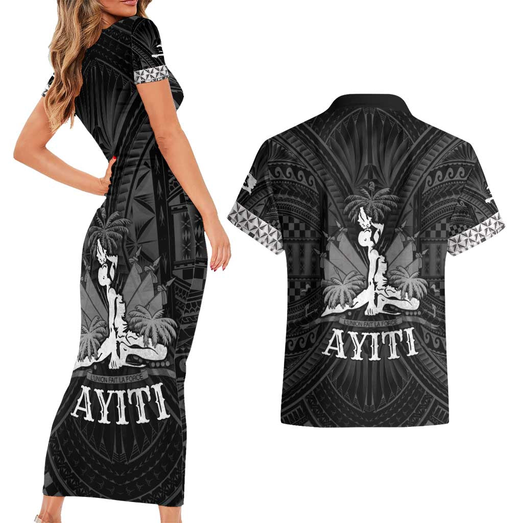 Haiti 1804 Couples Matching Short Sleeve Bodycon Dress and Hawaiian Shirt Polynesian Silver Neg Maron LT05 - Wonder Print Shop