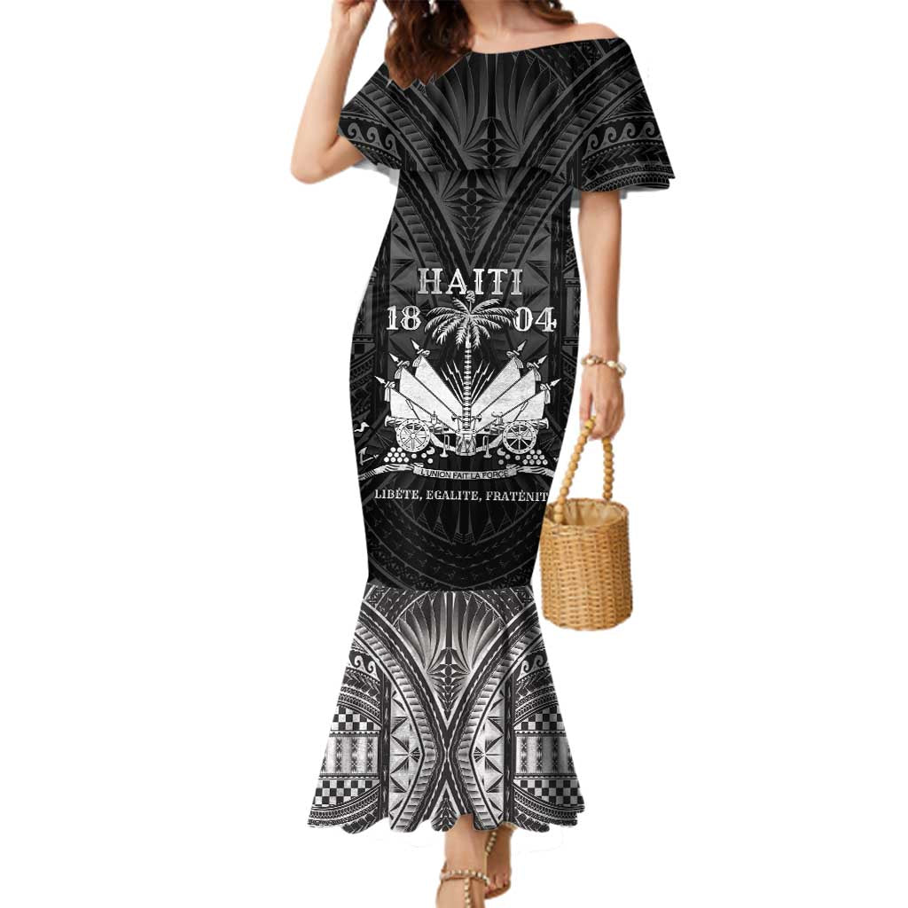 Haiti 1804 Family Matching Mermaid Dress and Hawaiian Shirt Polynesian Silver Neg Maron LT05 - Wonder Print Shop