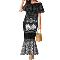 Haiti 1804 Family Matching Mermaid Dress and Hawaiian Shirt Polynesian Silver Neg Maron LT05 - Wonder Print Shop