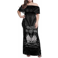 Haiti 1804 Family Matching Off Shoulder Maxi Dress and Hawaiian Shirt Polynesian Silver Neg Maron LT05 - Wonder Print Shop