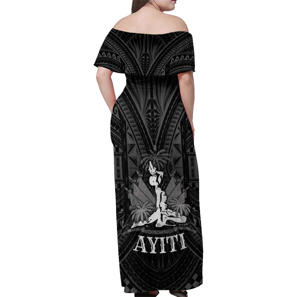 Haiti 1804 Family Matching Off Shoulder Maxi Dress and Hawaiian Shirt Polynesian Silver Neg Maron LT05 - Wonder Print Shop