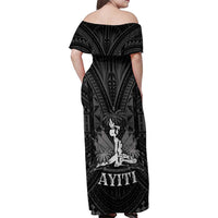 Haiti 1804 Family Matching Off Shoulder Maxi Dress and Hawaiian Shirt Polynesian Silver Neg Maron LT05 - Wonder Print Shop