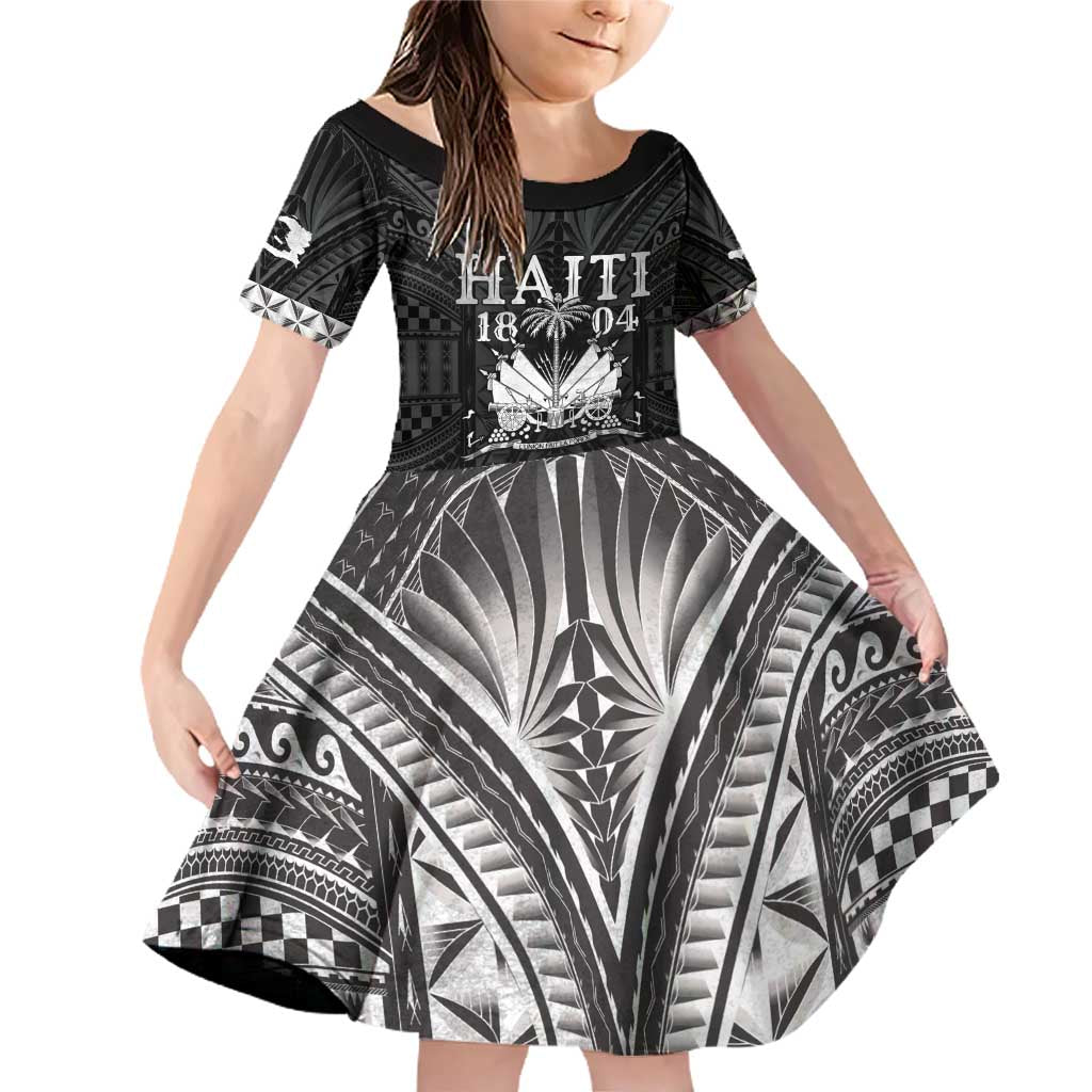 Haiti 1804 Family Matching Off Shoulder Short Dress and Hawaiian Shirt Polynesian Silver Neg Maron LT05 - Wonder Print Shop