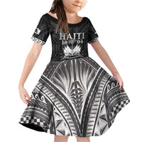 Haiti 1804 Family Matching Off Shoulder Short Dress and Hawaiian Shirt Polynesian Silver Neg Maron LT05 - Wonder Print Shop