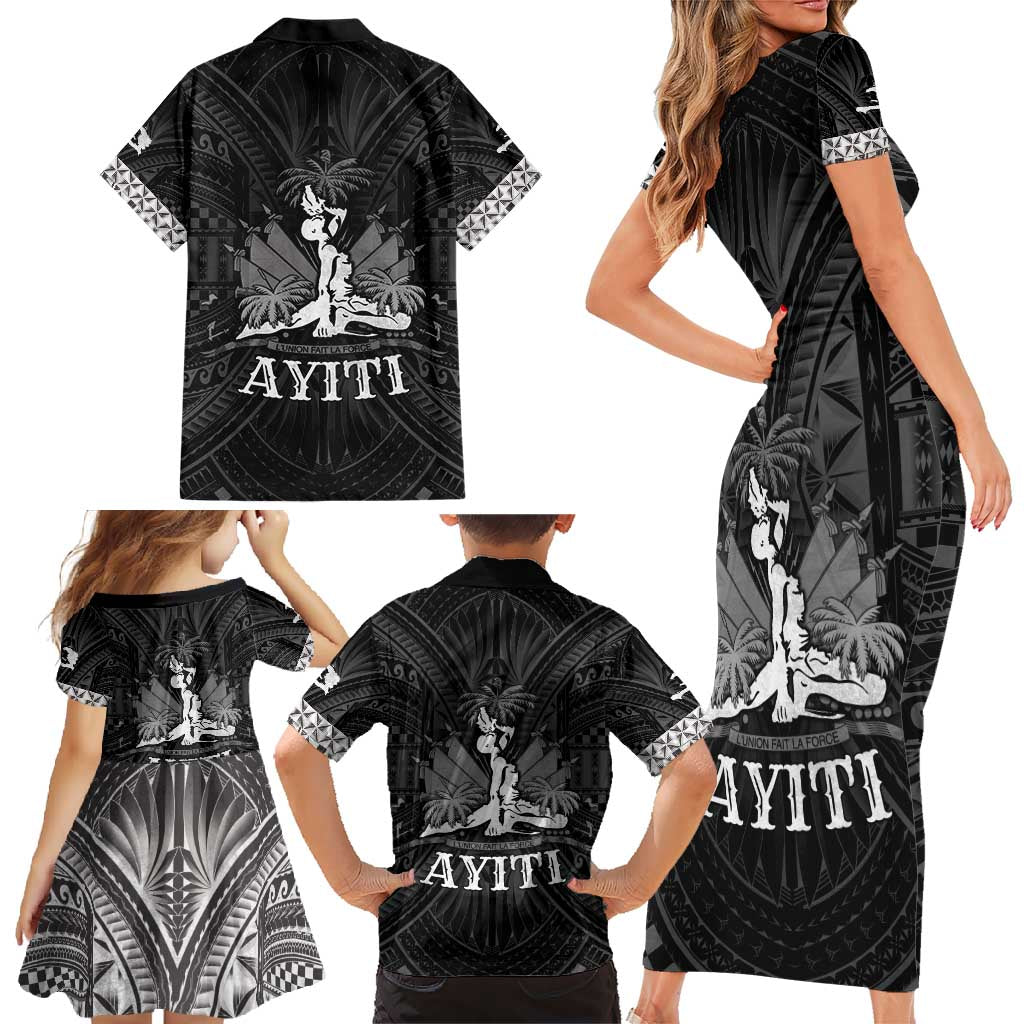 Haiti 1804 Family Matching Short Sleeve Bodycon Dress and Hawaiian Shirt Polynesian Silver Neg Maron LT05 - Wonder Print Shop