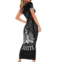 Haiti 1804 Family Matching Short Sleeve Bodycon Dress and Hawaiian Shirt Polynesian Silver Neg Maron LT05 - Wonder Print Shop