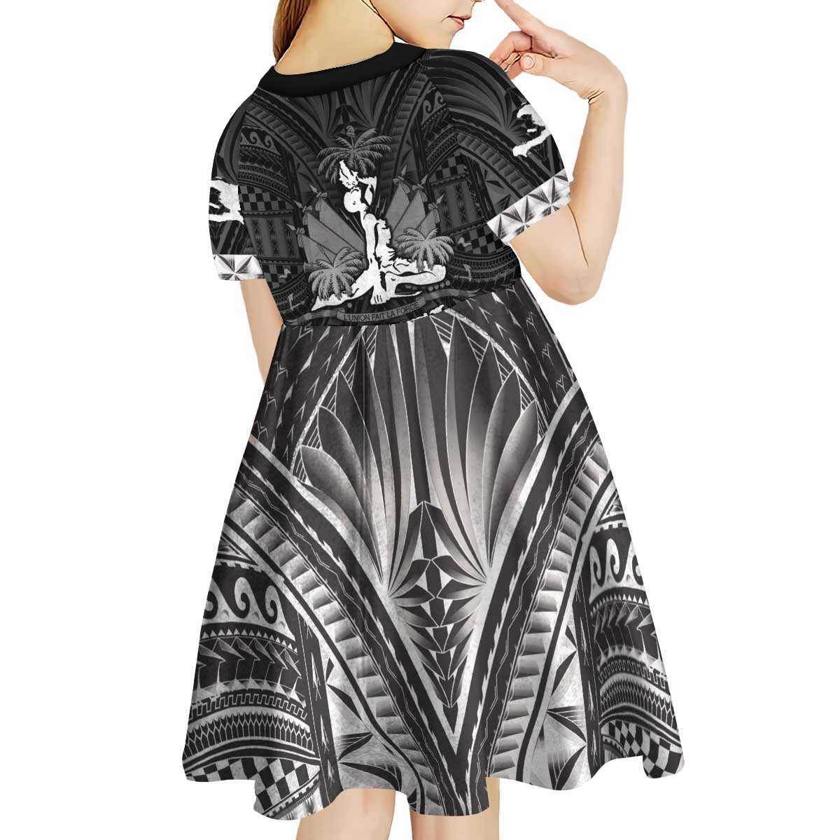 Haiti 1804 Kid Short Sleeve Dress Polynesian Silver Neg Maron LT05 - Wonder Print Shop