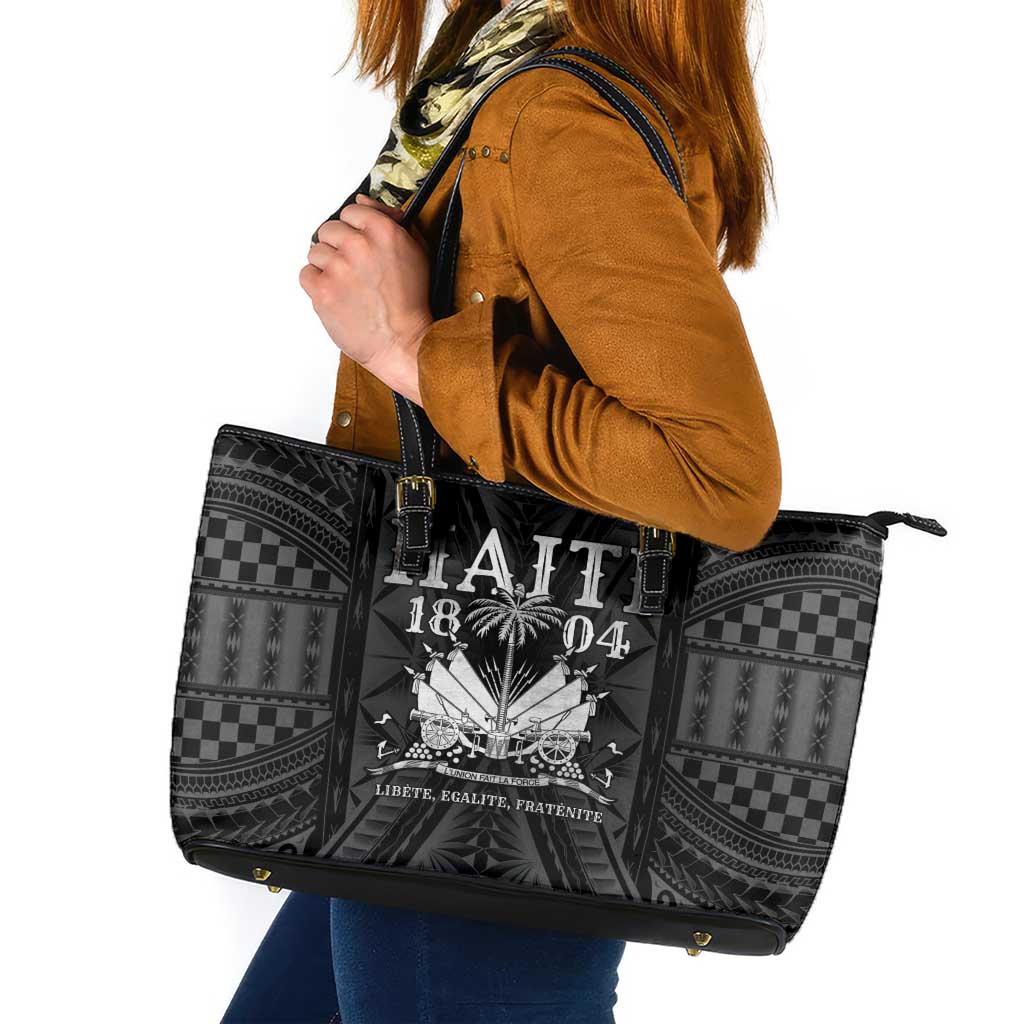 Haiti 1804 Leather Tote Bag Polynesian Silver Neg Maron LT05 - Wonder Print Shop