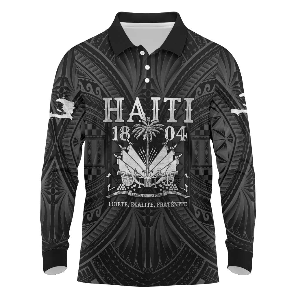 Haiti 1804 Long Sleeve Polo Shirt Polynesian Silver Neg Maron LT05 - Wonder Print Shop