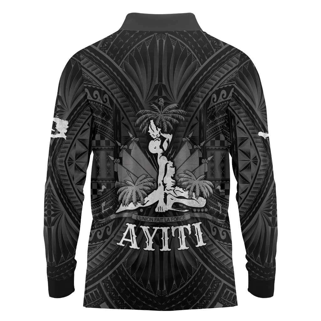 Haiti 1804 Long Sleeve Polo Shirt Polynesian Silver Neg Maron LT05 - Wonder Print Shop