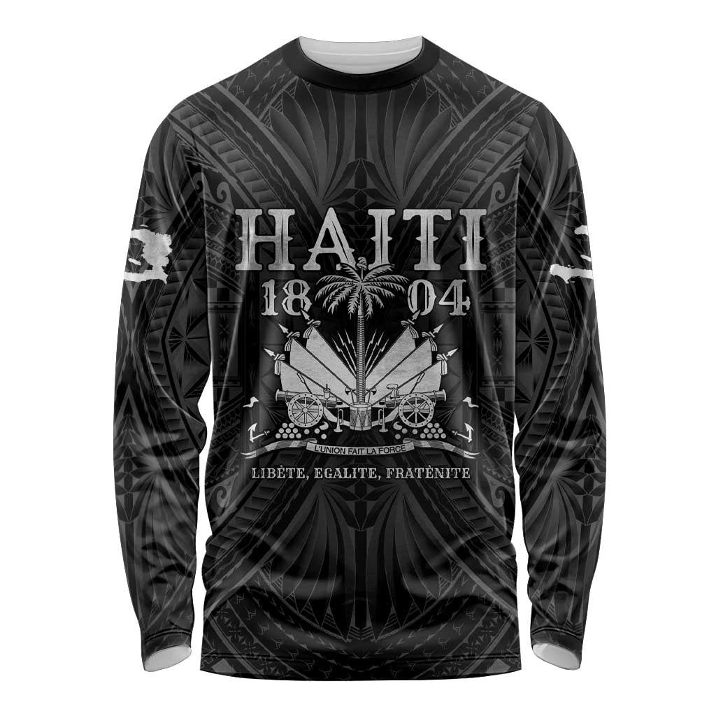 Haiti 1804 Long Sleeve Shirt Polynesian Silver Neg Maron LT05 - Wonder Print Shop