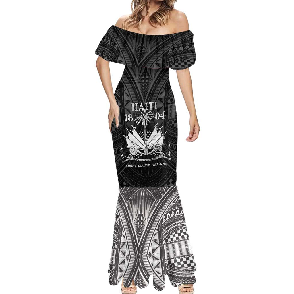 Haiti 1804 Mermaid Dress Polynesian Silver Neg Maron LT05 - Wonder Print Shop