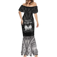 Haiti 1804 Mermaid Dress Polynesian Silver Neg Maron LT05 - Wonder Print Shop