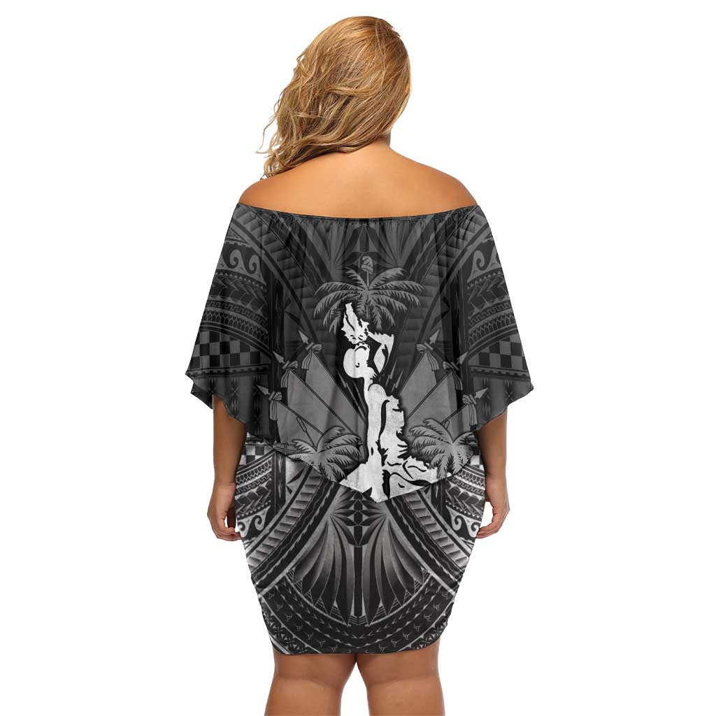 Haiti 1804 Off Shoulder Short Dress Polynesian Silver Neg Maron LT05 - Wonder Print Shop