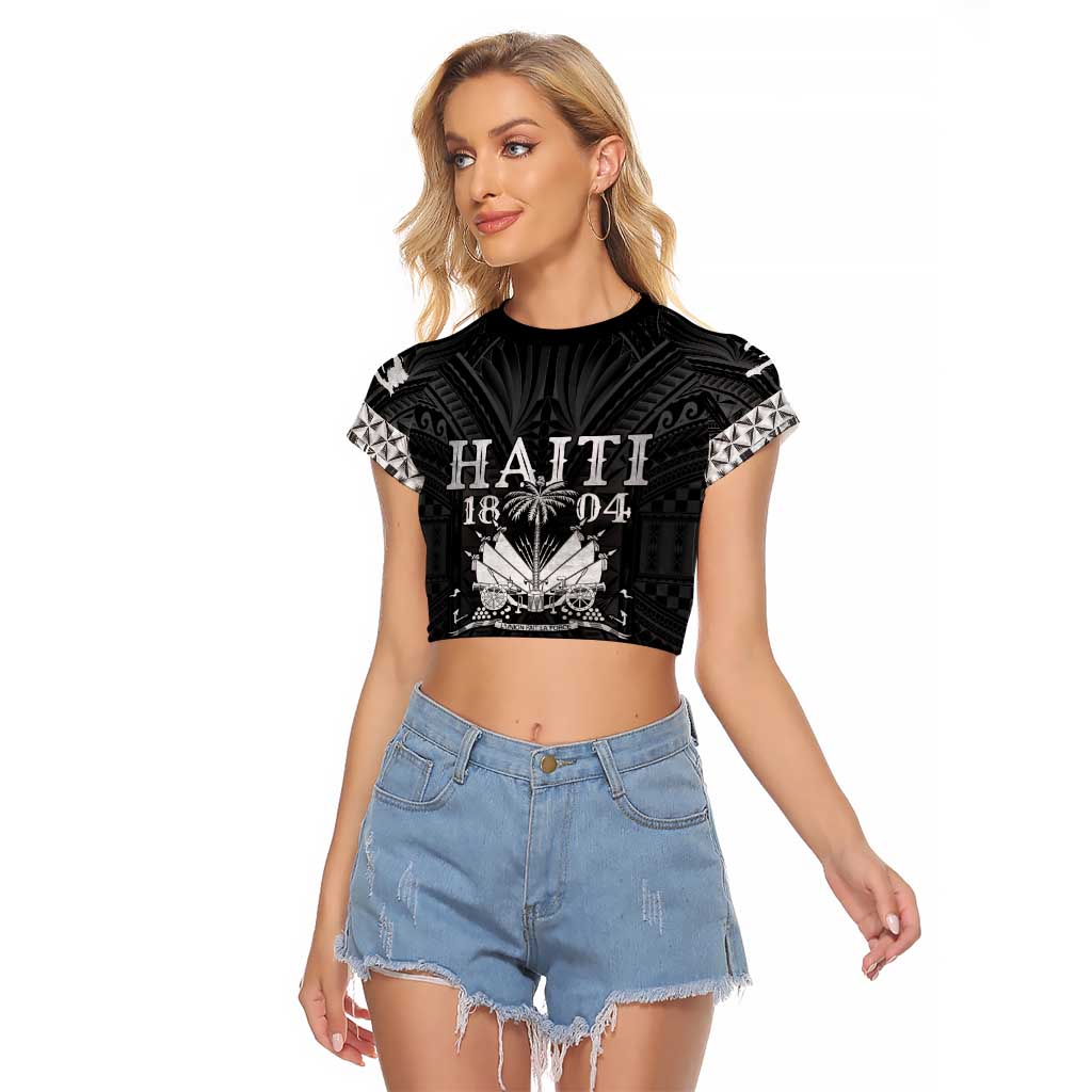 Haiti 1804 Raglan Cropped T Shirt Polynesian Silver Neg Maron LT05 - Wonder Print Shop