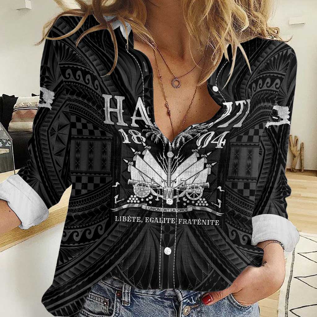 Haiti 1804 Women Casual Shirt Polynesian Silver Neg Maron LT05 - Wonder Print Shop