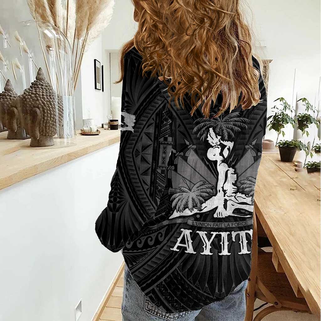 Haiti 1804 Women Casual Shirt Polynesian Silver Neg Maron LT05 - Wonder Print Shop