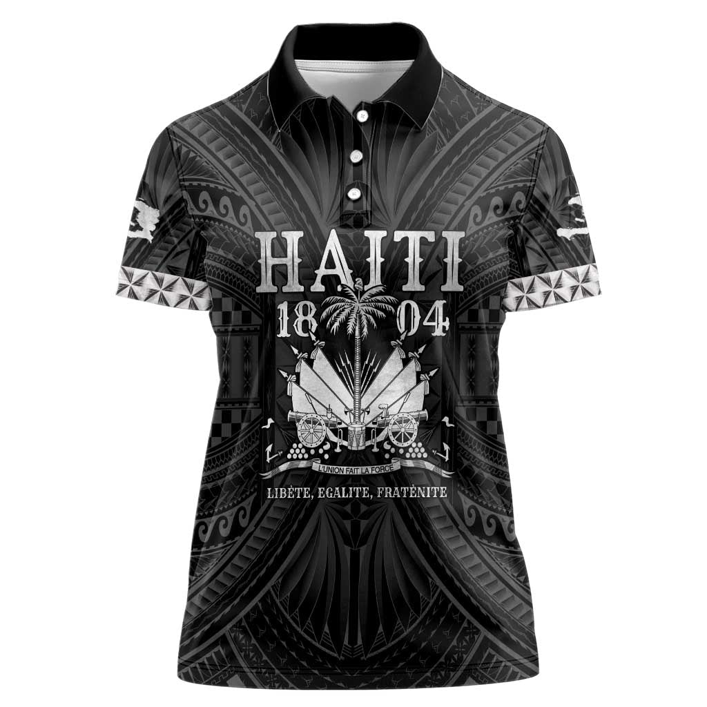 Haiti 1804 Women Polo Shirt Polynesian Silver Neg Maron LT05 - Wonder Print Shop