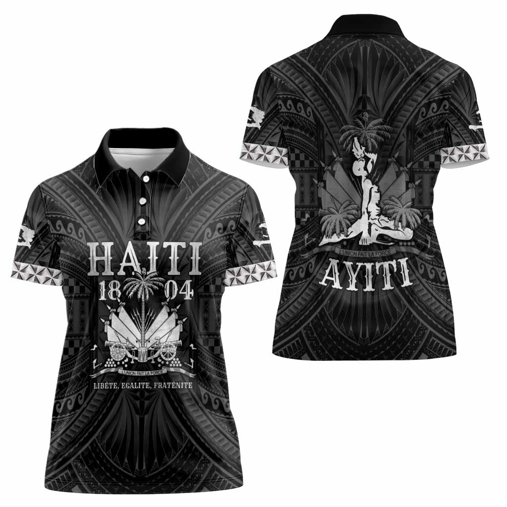 Haiti 1804 Women Polo Shirt Polynesian Silver Neg Maron LT05 - Wonder Print Shop
