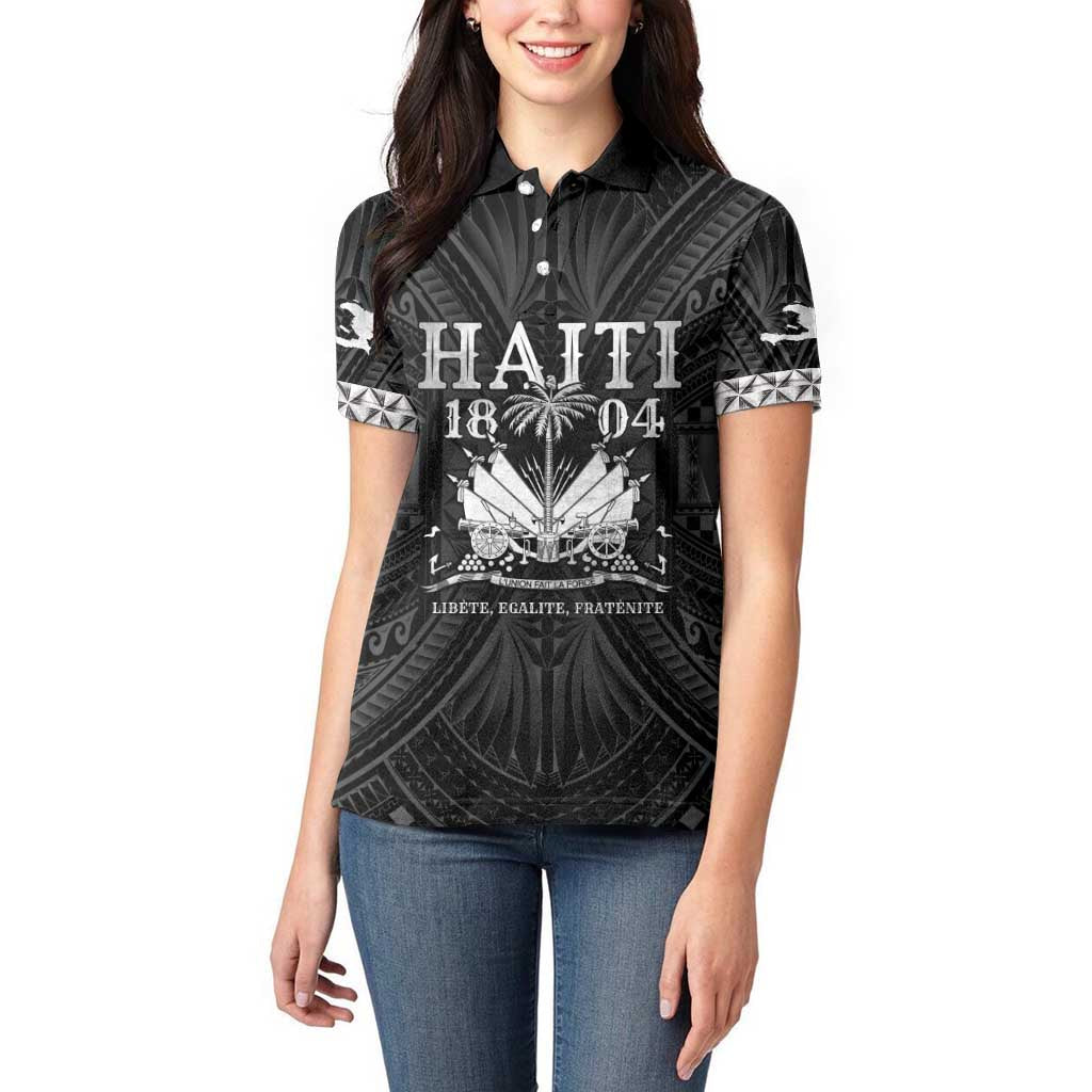 Haiti 1804 Women Polo Shirt Polynesian Silver Neg Maron LT05 - Wonder Print Shop