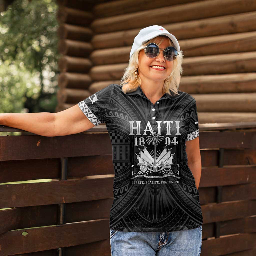 Haiti 1804 Women Polo Shirt Polynesian Silver Neg Maron LT05 - Wonder Print Shop