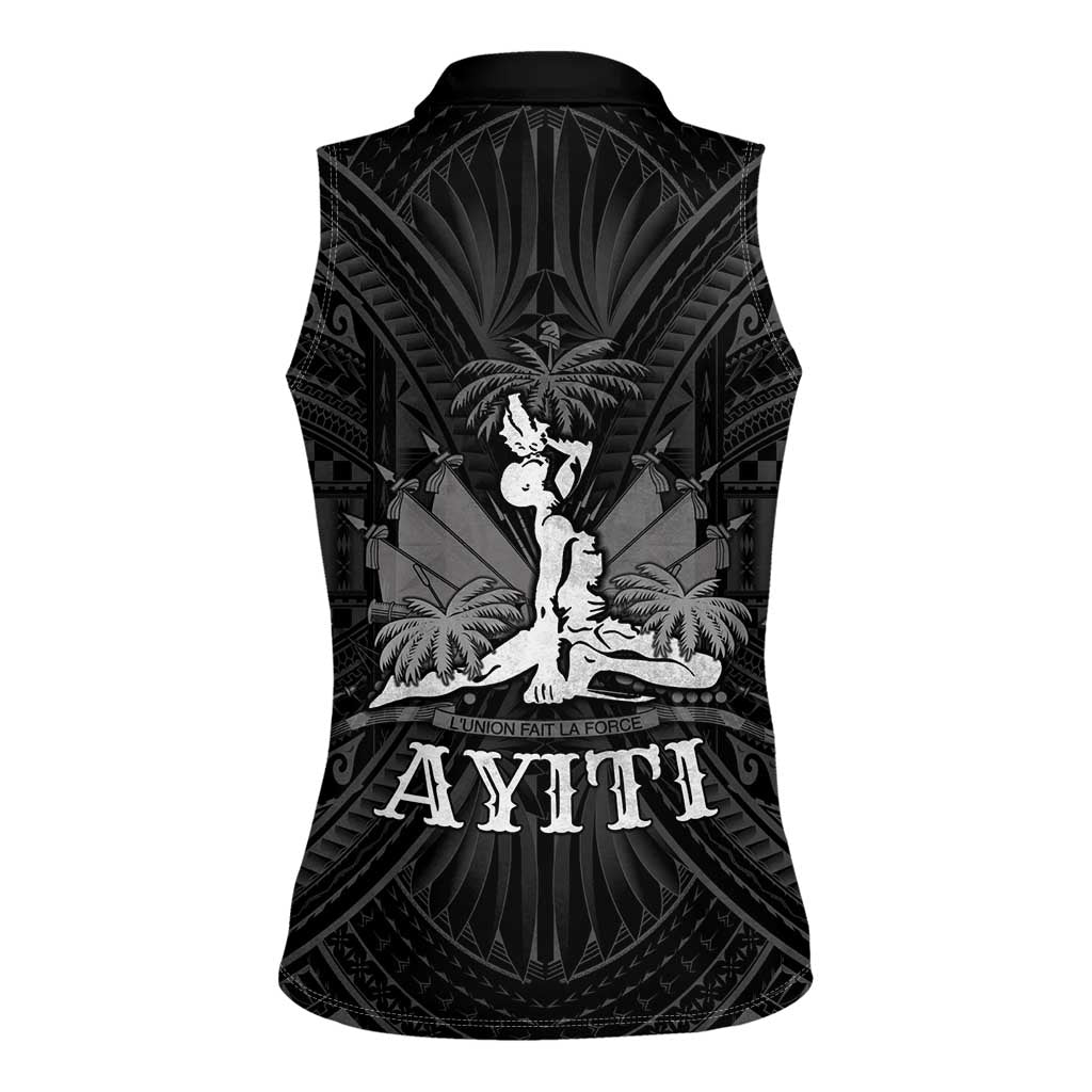 Haiti 1804 Women Sleeveless Polo Shirt Polynesian Silver Neg Maron LT05 - Wonder Print Shop