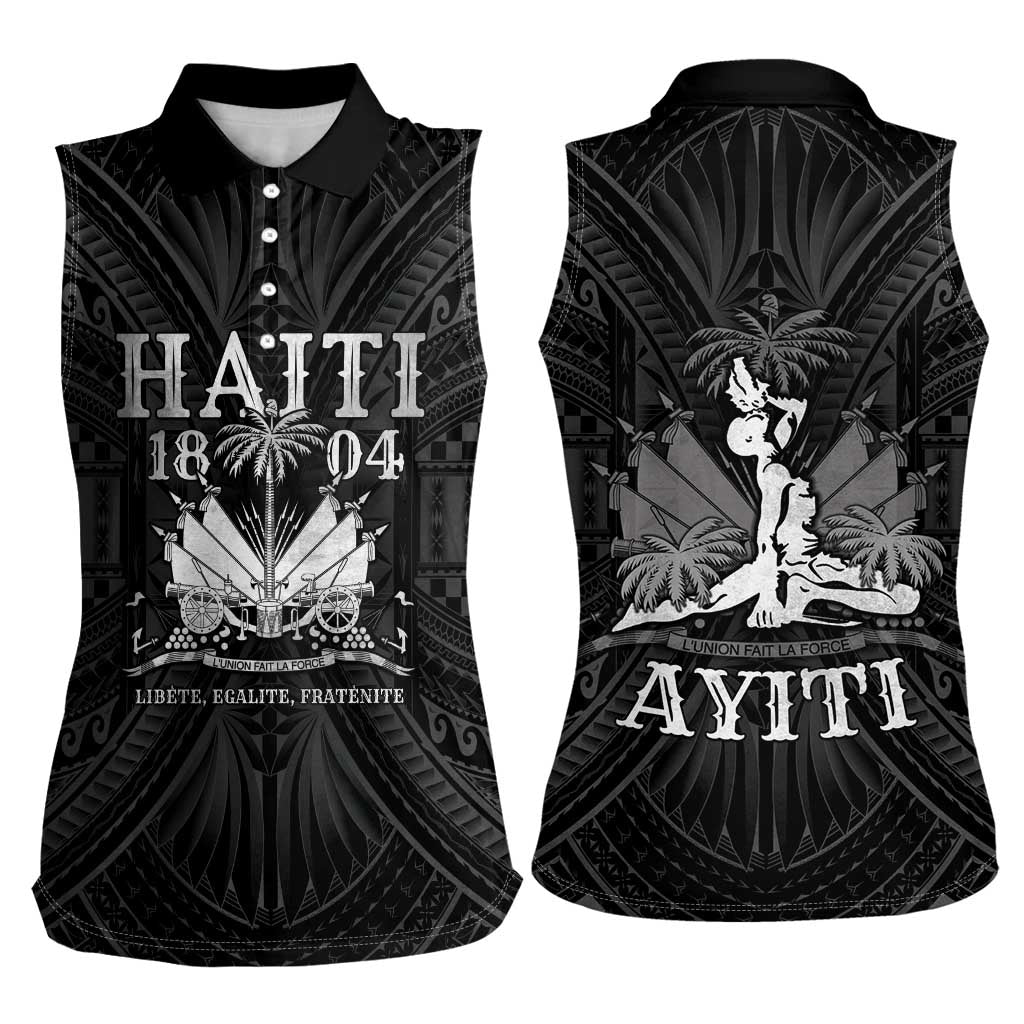 Haiti 1804 Women Sleeveless Polo Shirt Polynesian Silver Neg Maron LT05 - Wonder Print Shop