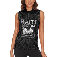 Haiti 1804 Women Sleeveless Polo Shirt Polynesian Silver Neg Maron LT05 - Wonder Print Shop