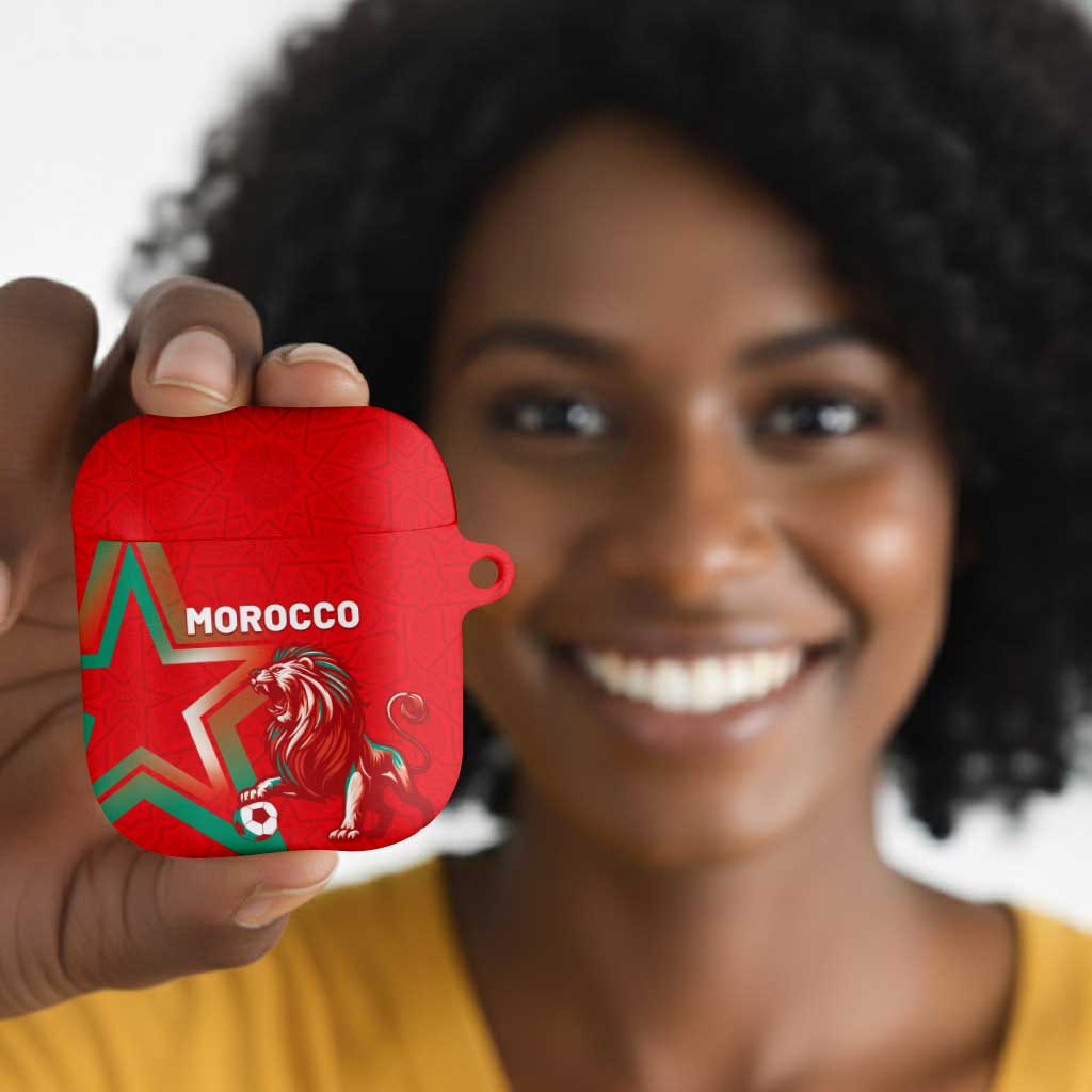 Morocco WC Football 2026 AirPods Case Go Champions Lion Spirit - Wonder Print Shop