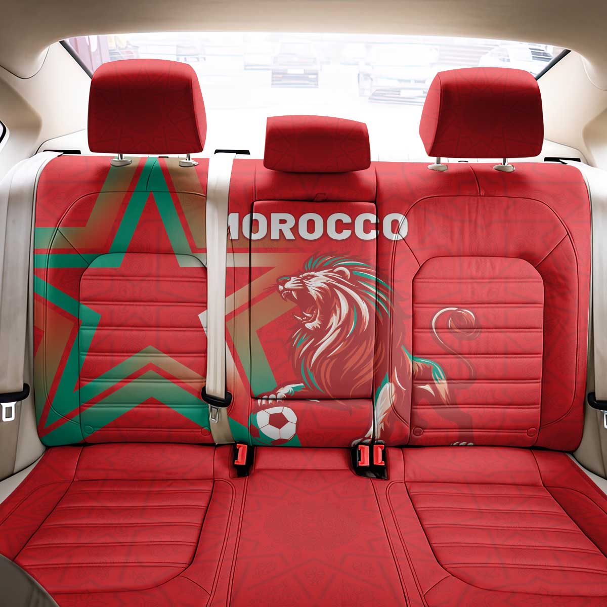 Morocco WC Football 2026 Back Car Seat Cover Go Champions Lion Spirit - Wonder Print Shop