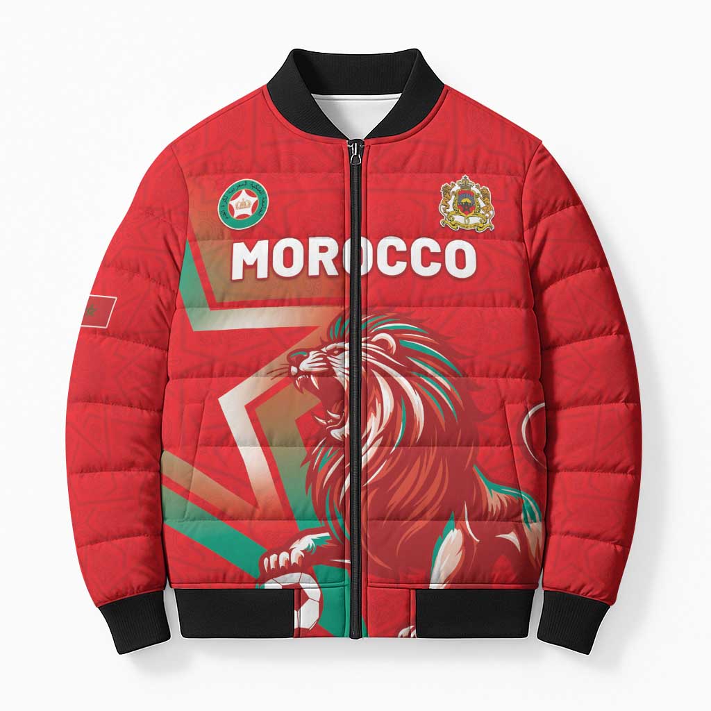 Custom Morocco WC Football 2026 Bomber Puffer Jacket Go Champions Lion Spirit - Wonder Print Shop