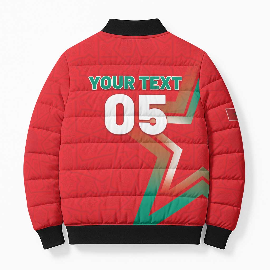 Custom Morocco WC Football 2026 Bomber Puffer Jacket Go Champions Lion Spirit - Wonder Print Shop
