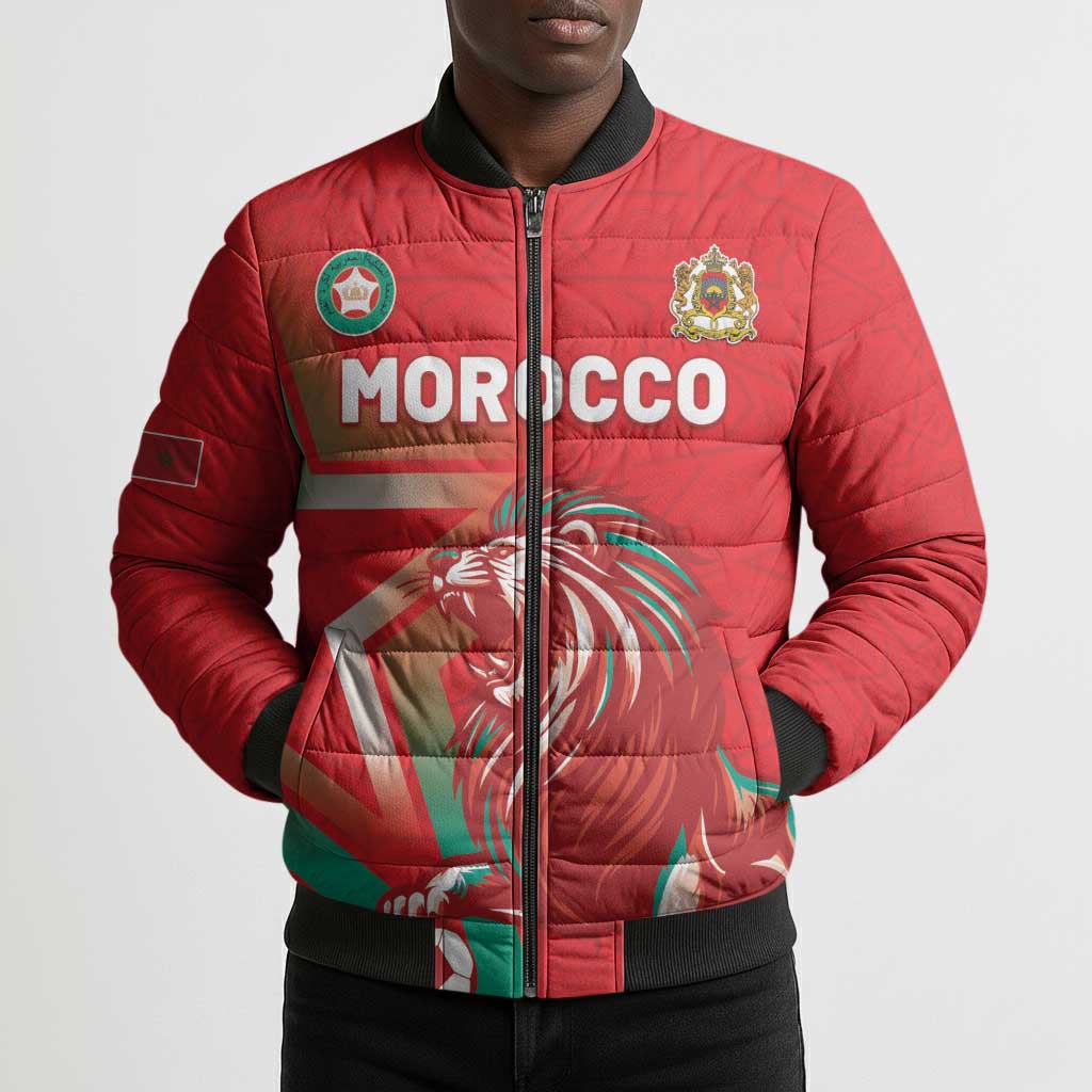 Custom Morocco WC Football 2026 Bomber Puffer Jacket Go Champions Lion Spirit - Wonder Print Shop