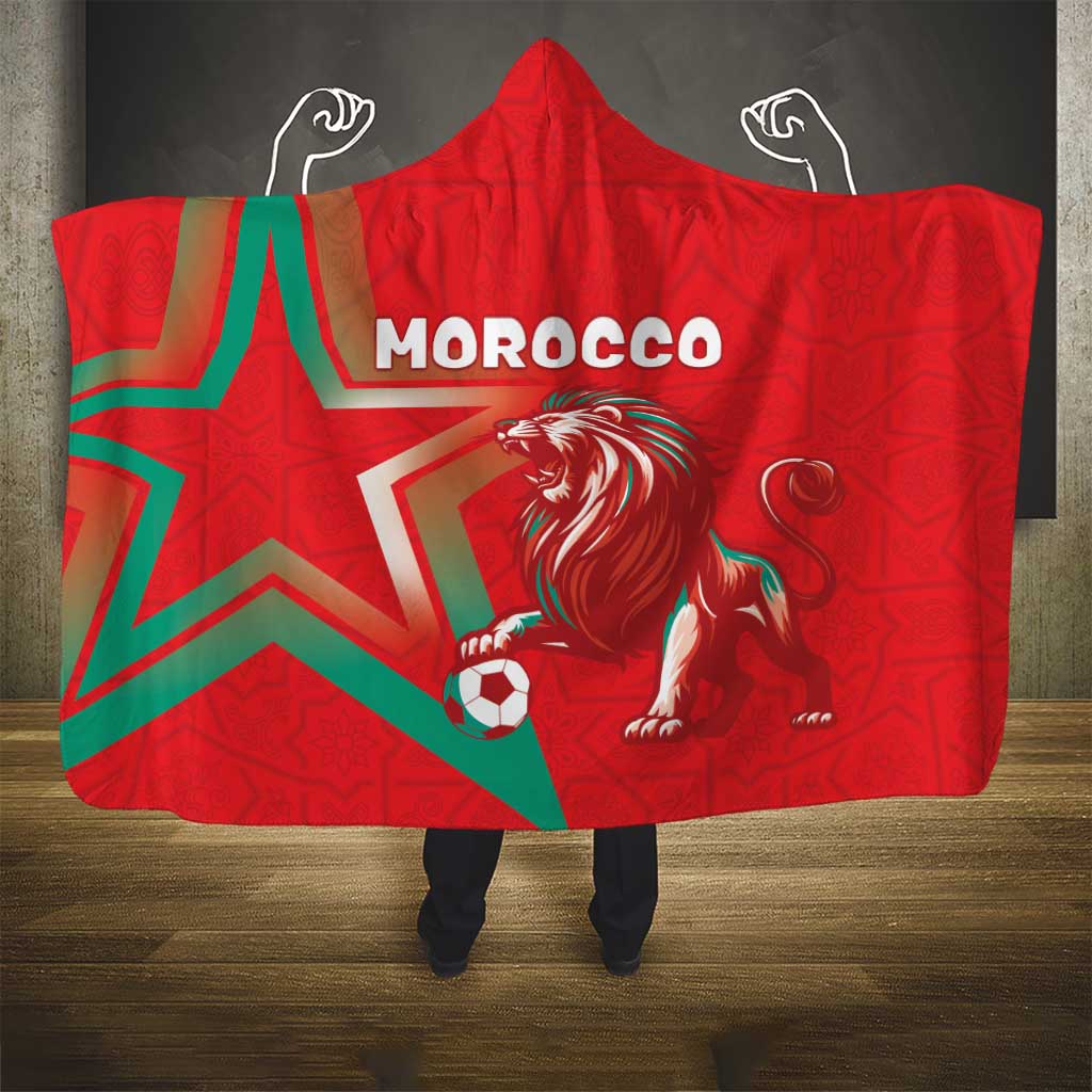 Morocco WC Football 2026 Hooded Blanket Go Champions Lion Spirit - Wonder Print Shop
