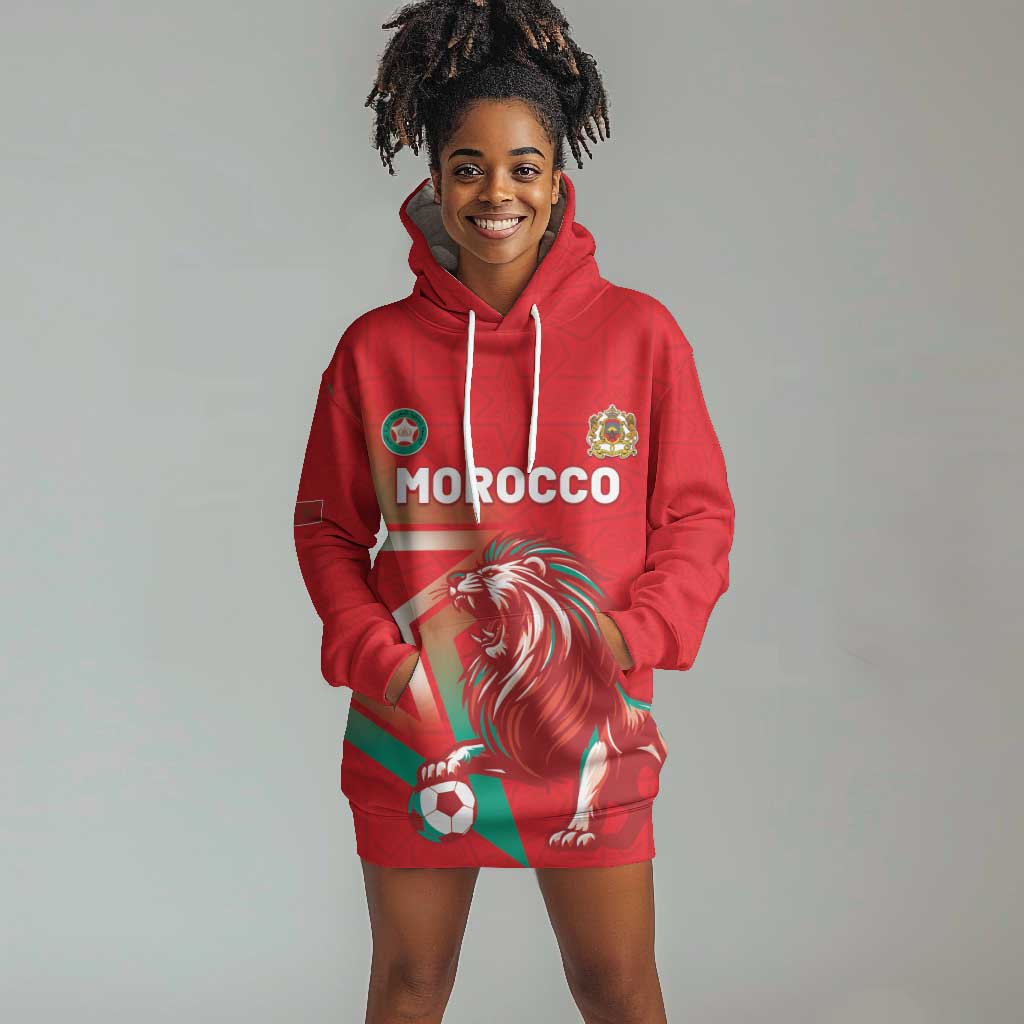Custom Morocco WC Football 2026 Hoodie Dress Go Champions Lion Spirit - Wonder Print Shop