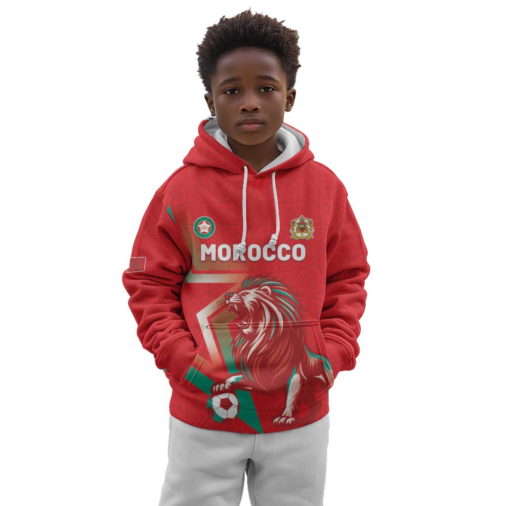 Custom Morocco WC Football 2026 Kid Hoodie Go Champions Lion Spirit - Wonder Print Shop