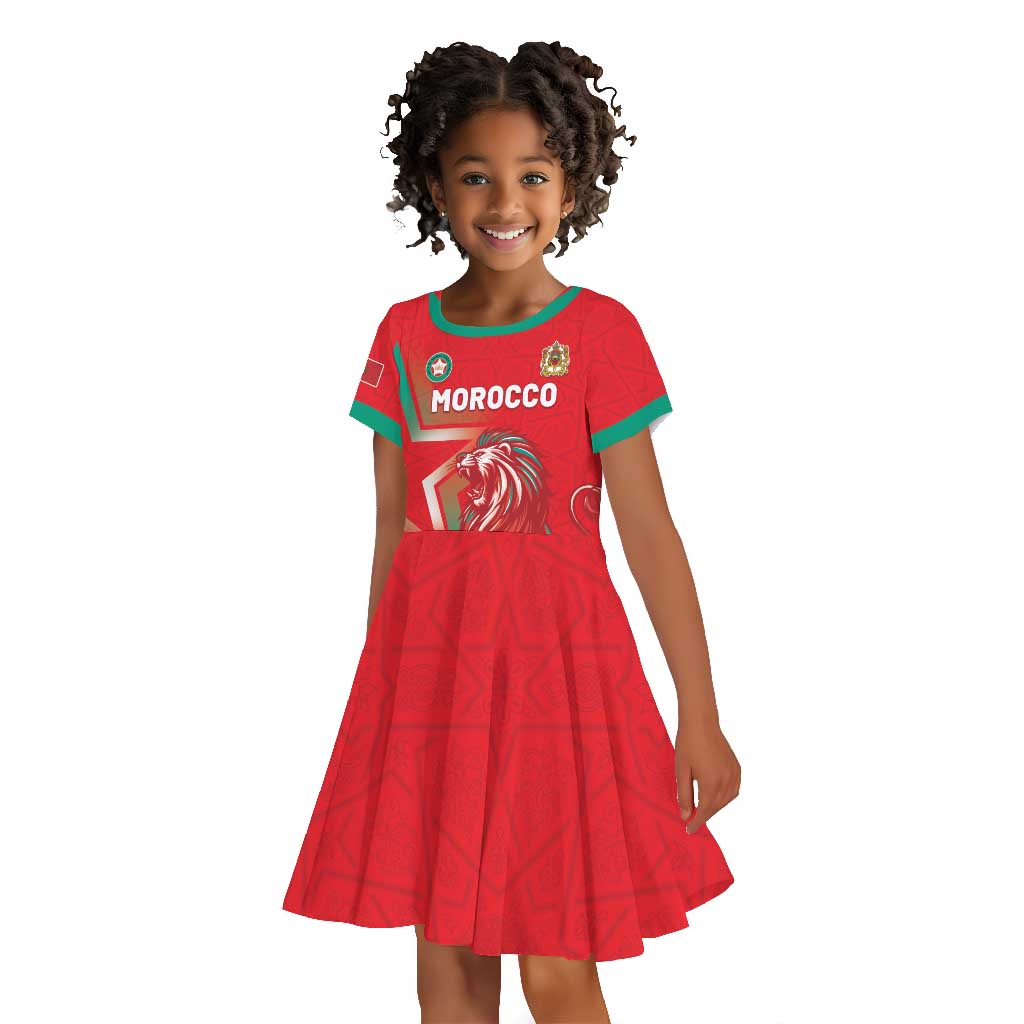 Custom Morocco WC Football 2026 Kid Short Sleeve Dress Go Champions Lion Spirit LT05