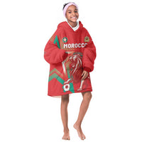 Custom Morocco WC Football 2026 Kid Wearable Blanket Hoodie Go Champions Lion Spirit - Wonder Print Shop