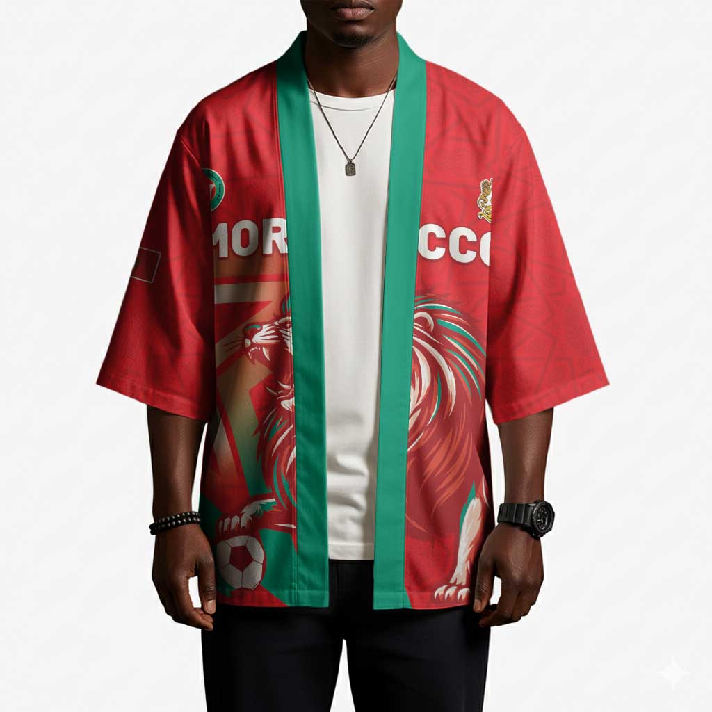 Custom Morocco WC Football 2026 Kimono Go Champions Lion Spirit - Wonder Print Shop