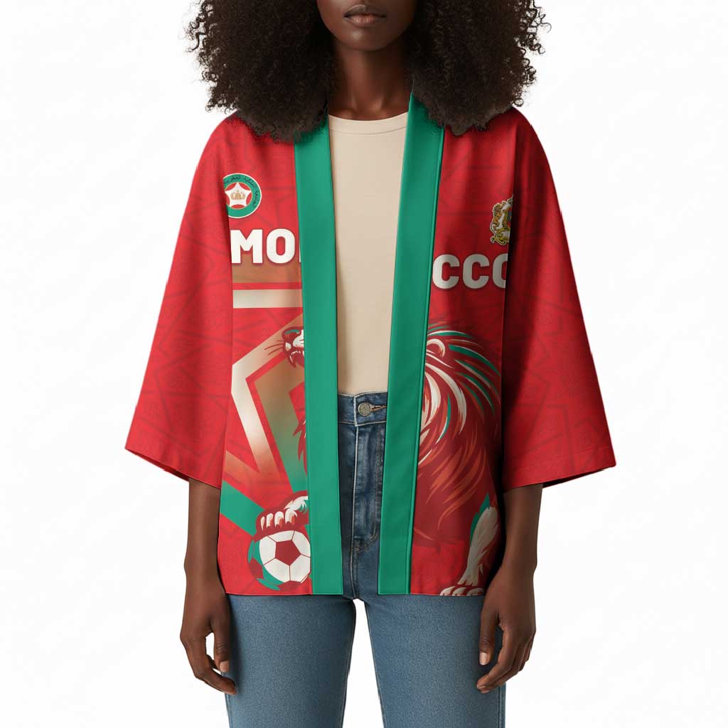 Custom Morocco WC Football 2026 Kimono Go Champions Lion Spirit - Wonder Print Shop