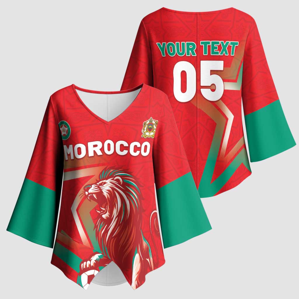 Custom Morocco WC Football 2026 Kimono Sleeve Blouse Go Champions Lion Spirit - Wonder Print Shop