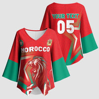 Custom Morocco WC Football 2026 Kimono Sleeve Blouse Go Champions Lion Spirit - Wonder Print Shop
